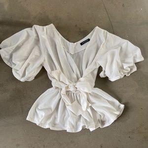 Ruffle Tie Waist Blouse